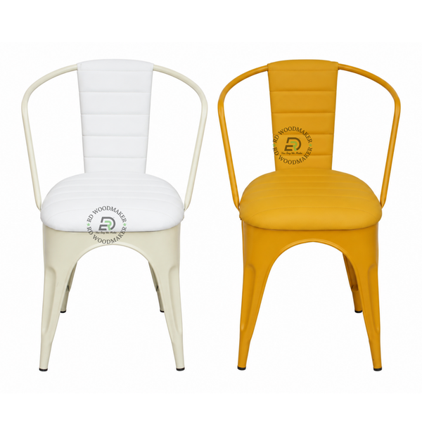 COLORFUL METAL DINING ARMCHAIR WITH PADDED SEAT & CHANNELLED BACK