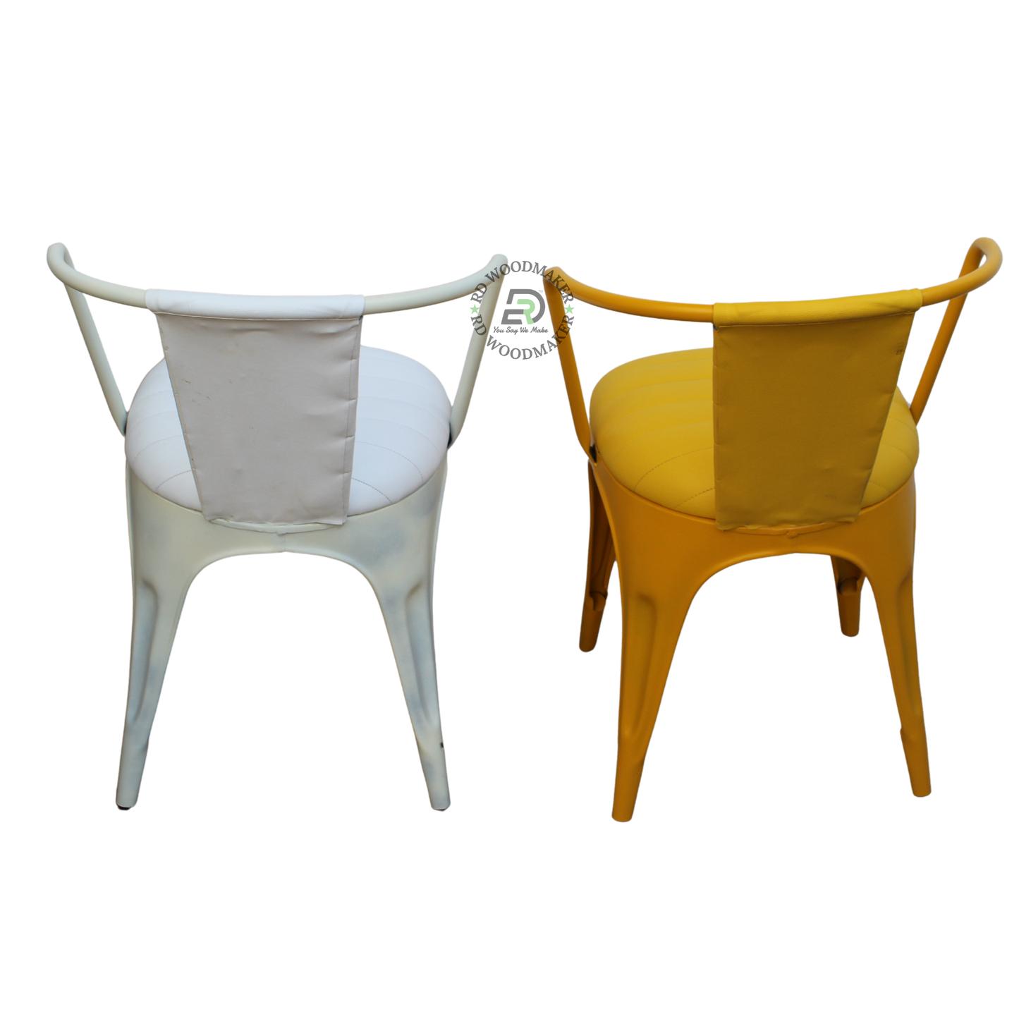 COLORFUL METAL DINING ARMCHAIR WITH PADDED SEAT & CHANNELLED BACK