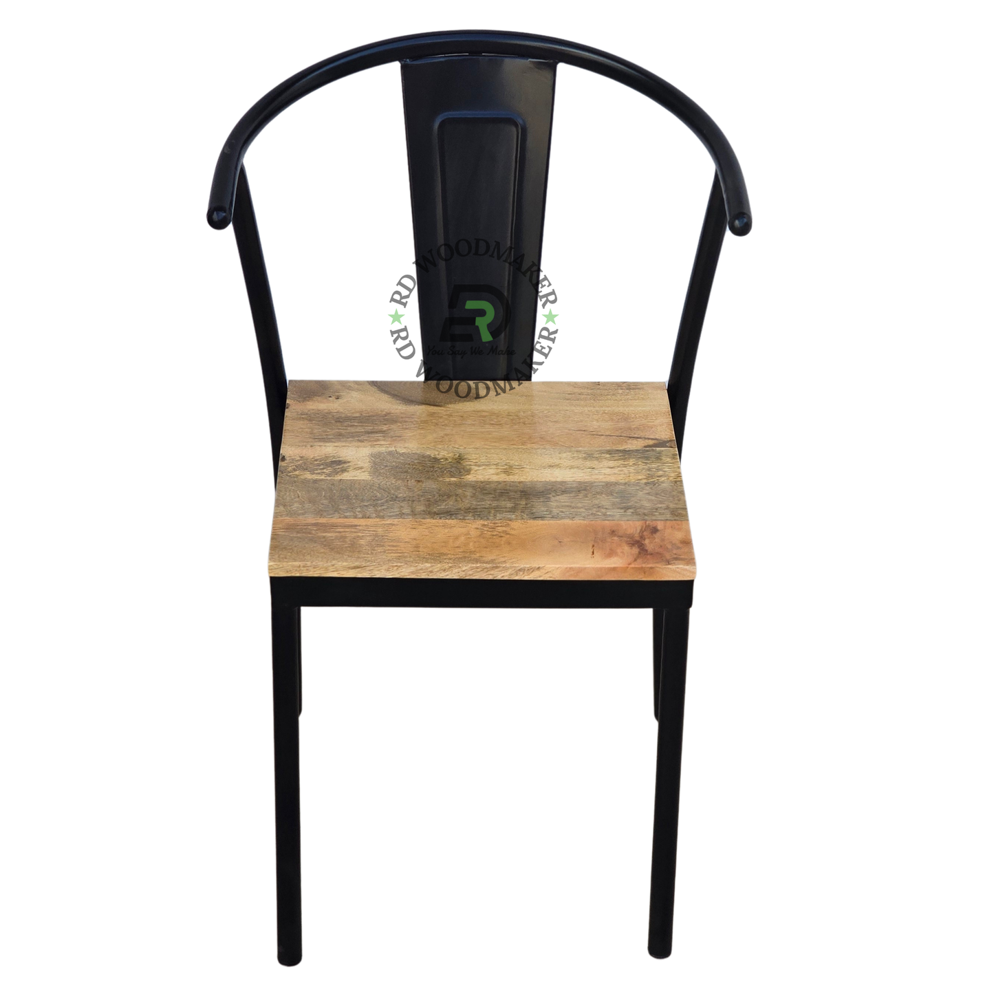 INDUSTRIAL BLACK METAL DINING CHAIR WITH NATURAL WOODEN SEAT