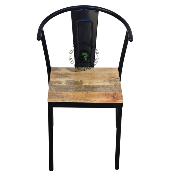 INDUSTRIAL BLACK METAL DINING CHAIR WITH NATURAL WOODEN SEAT