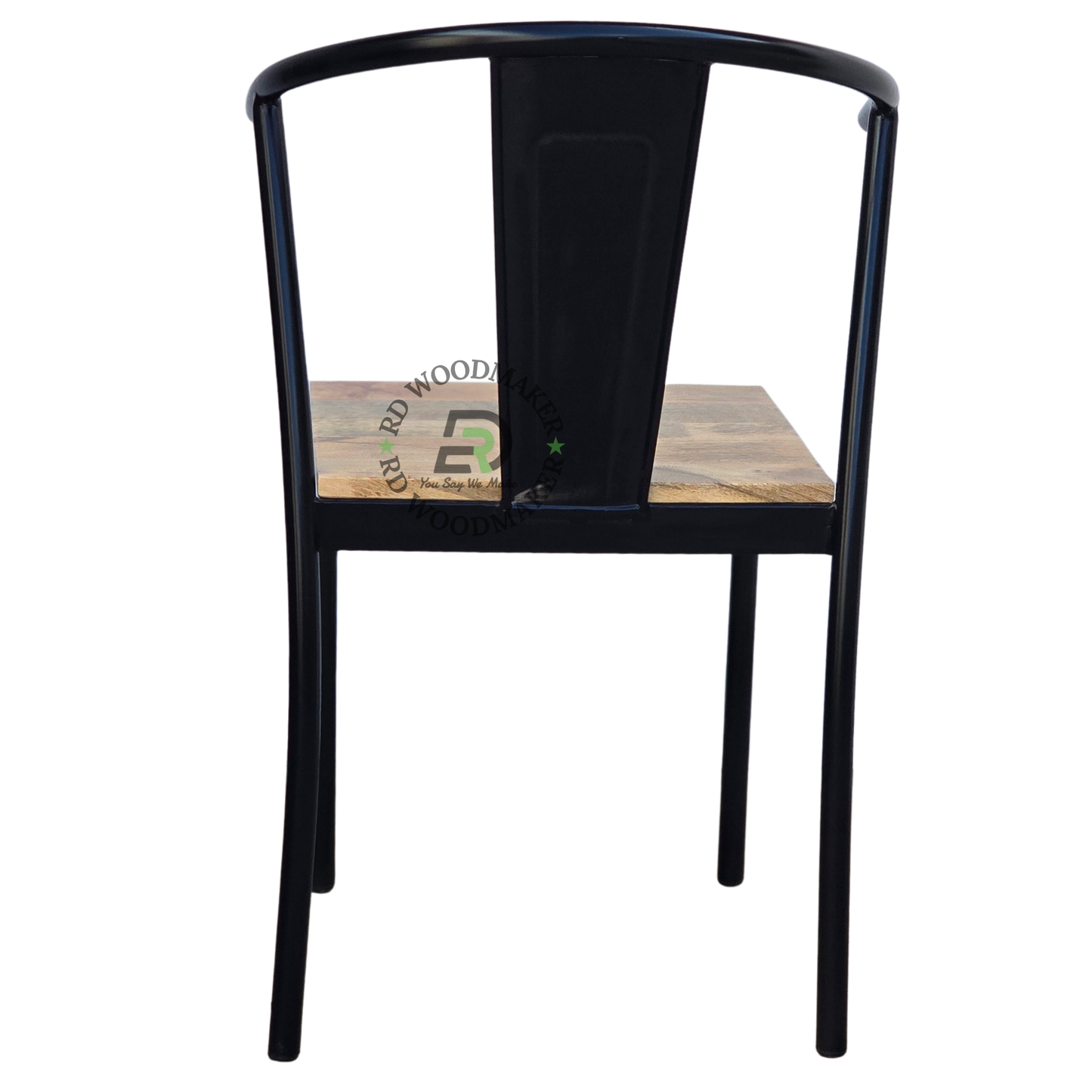 INDUSTRIAL BLACK METAL DINING CHAIR WITH NATURAL WOODEN SEAT