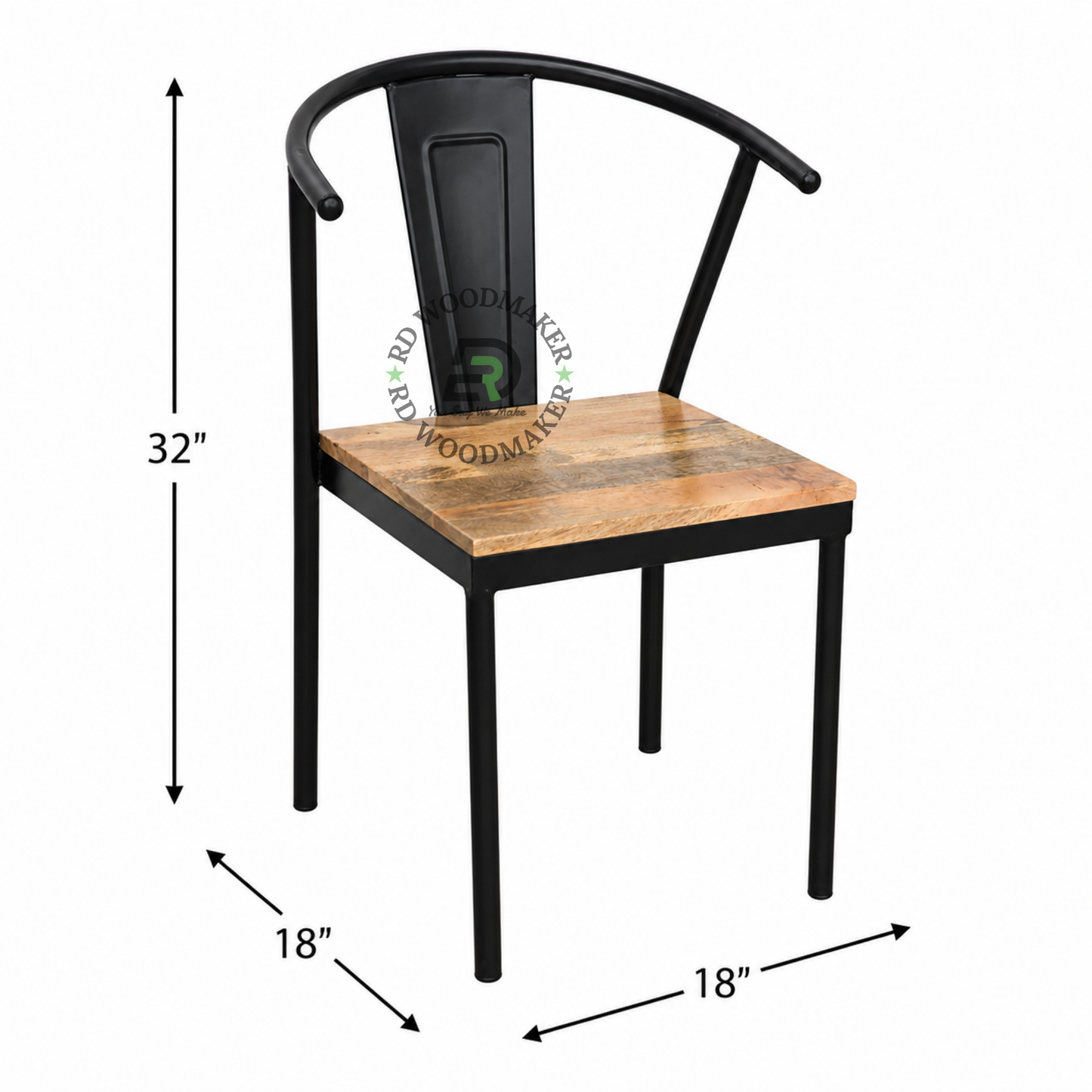 INDUSTRIAL BLACK METAL DINING CHAIR WITH NATURAL WOODEN SEAT