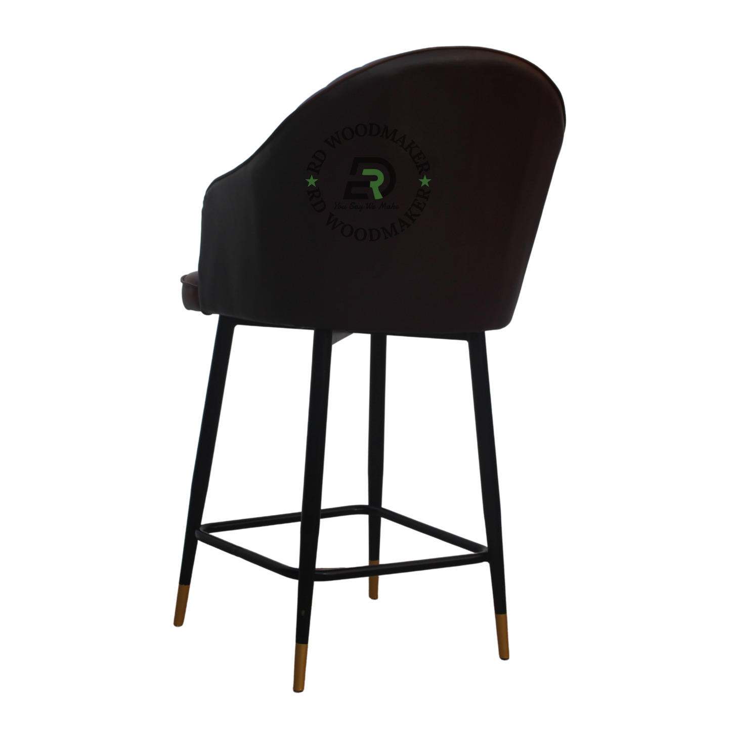PREMIUM CHANNEL-TUFTED BROWN BAR STOOL WITH BLACK & GOLD METAL LEGS