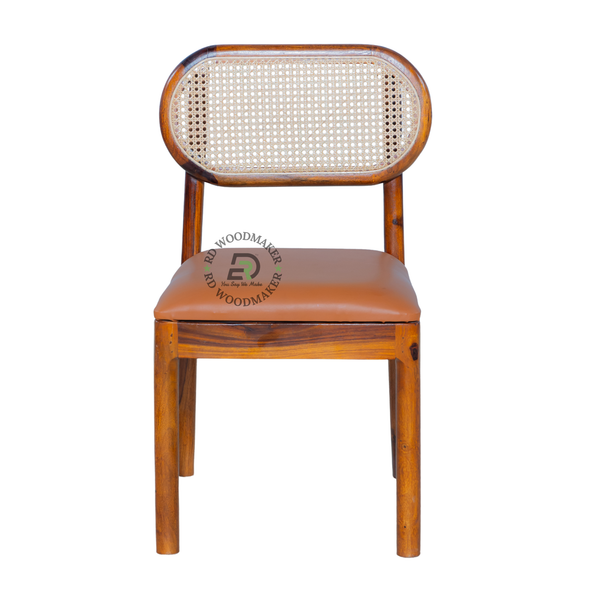 PREMIUM SOLID WOOD DINING CHAIR WITH NATURAL CANE BACK & CUSHIONED SEAT