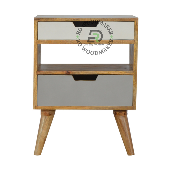 MODERN SOLID WOOD OPEN SHELF BEDSIDE TABLE WITH DRAWERS