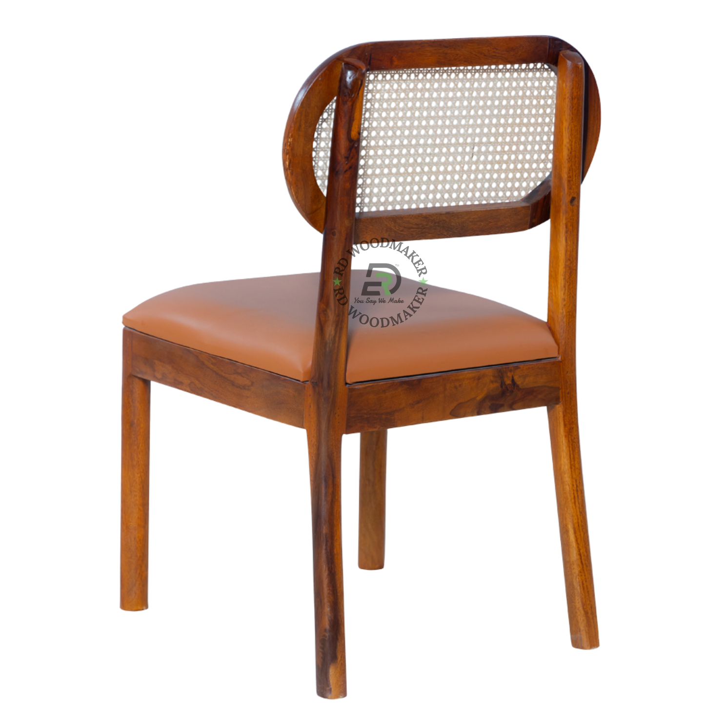PREMIUM SOLID WOOD DINING CHAIR WITH NATURAL CANE BACK & CUSHIONED SEAT