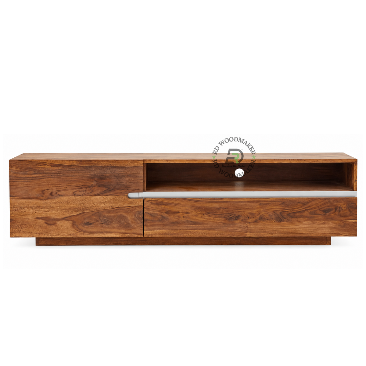 EVORA SOLID WOOD TV UNIT WITH OPEN MEDIA SHELF & CONCEALED STORAGE