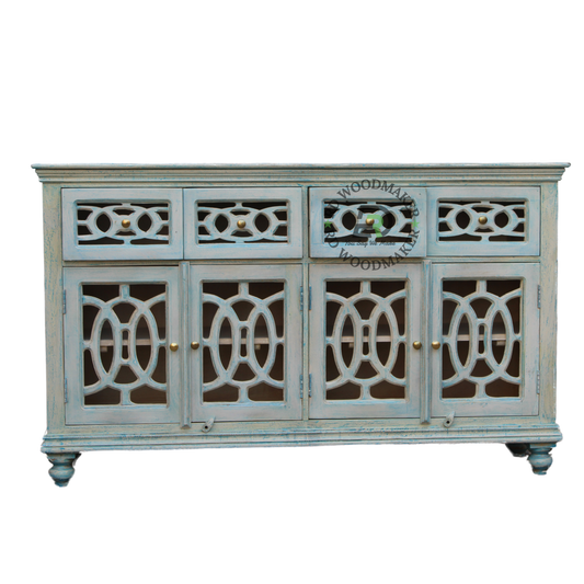 DISTRESSED BLUE WOODEN FOUR-DOOR SIDEBOARD