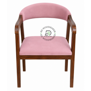 BLUSH PINK UPHOLSTERED WOODEN DINING ARMCHAIR