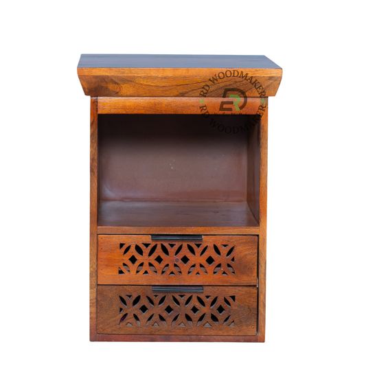 MODERN CARVED SOLID WOOD 2 DRAWER BEDSIDE TABLE