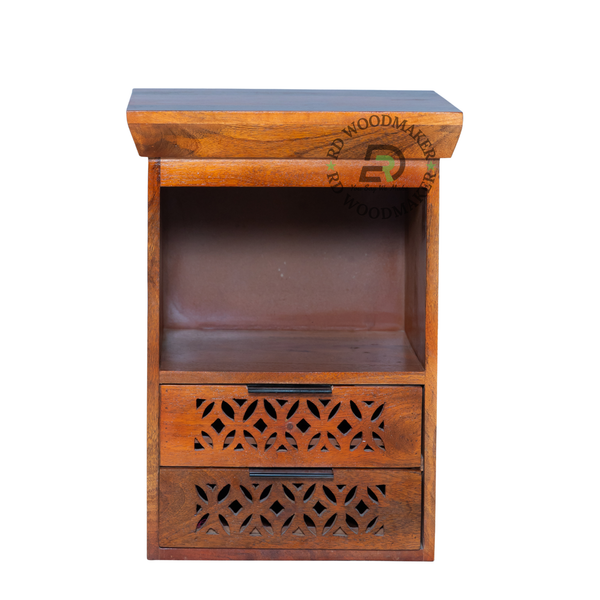 MODERN CARVED SOLID WOOD 2 DRAWER BEDSIDE TABLE