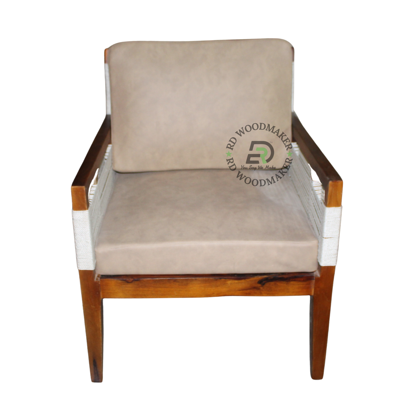 WOODEN CANE LOUNGE CHAIR WITH UPHOLSTERED CUSHIONS