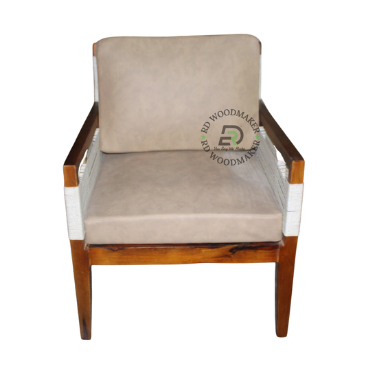 WOODEN CANE LOUNGE CHAIR WITH UPHOLSTERED CUSHIONS