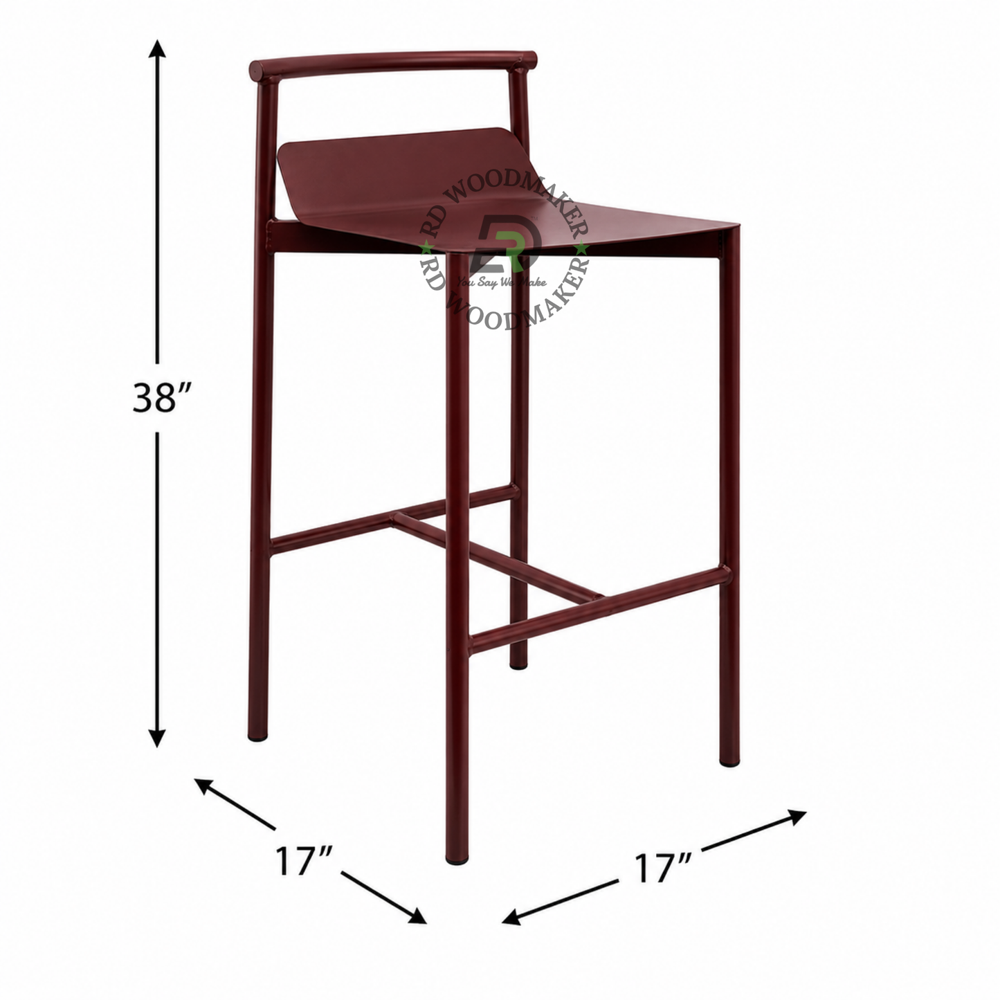 MINIMALIST BURGUNDY METAL BAR STOOL WITH CONTOURED SEAT & FOOTREST