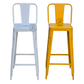 COLORFUL INDUSTRIAL METAL BAR STOOL WITH PADDED SEAT & BACK PANEL