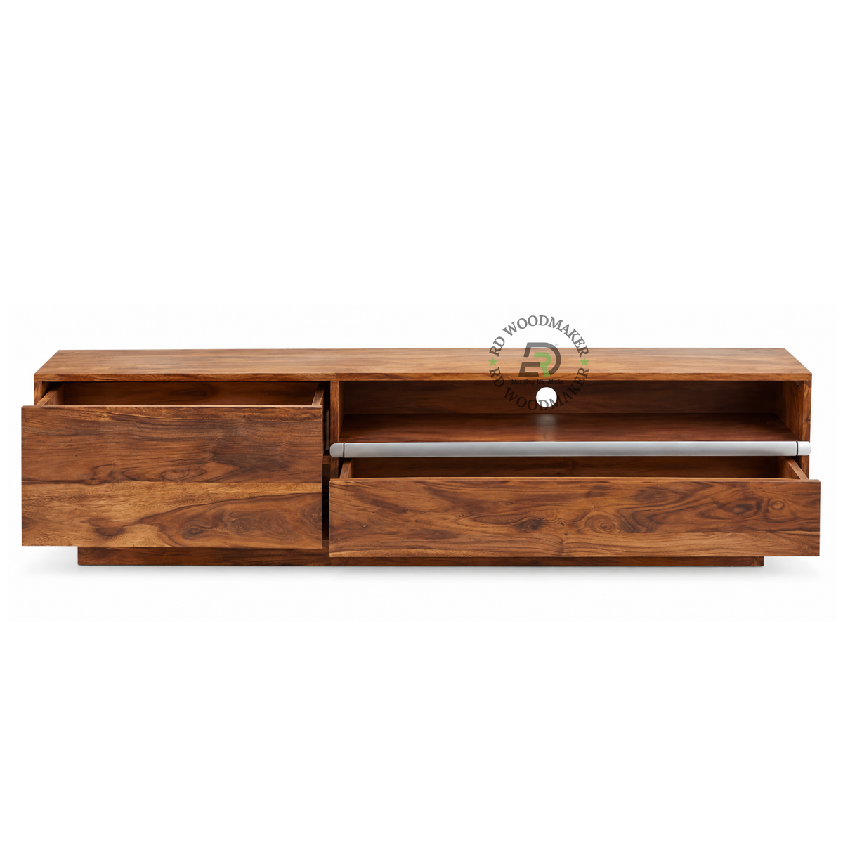EVORA SOLID WOOD TV UNIT WITH OPEN MEDIA SHELF & CONCEALED STORAGE