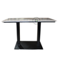 RECTANGULAR WHITE STONE-TOP DINING TABLE WITH DOUBLE COLUMN PLATFORM BASE