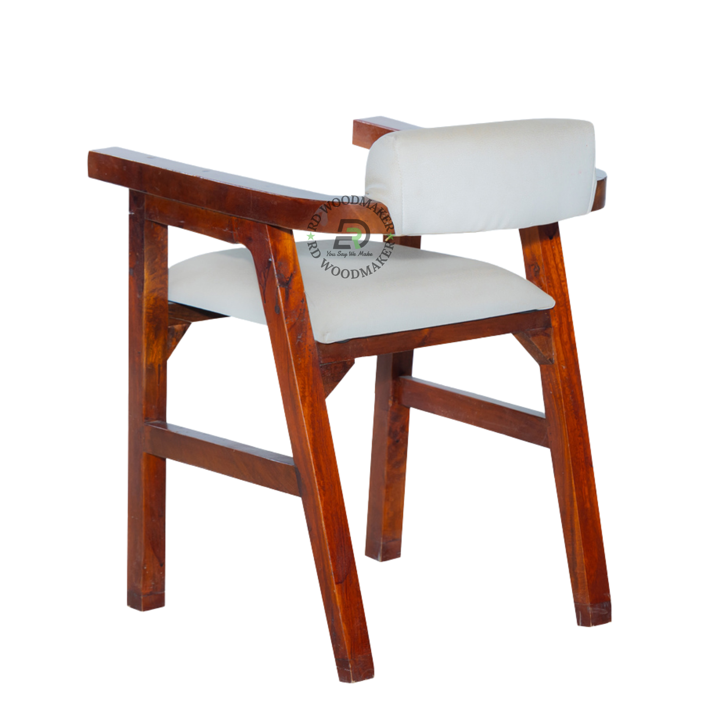 PREMIUM SOLID WOOD ARMCHAIR WITH WHITE UPHOLSTERED SEAT & BACKREST