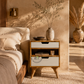 MODERN SOLID WOOD OPEN SHELF BEDSIDE TABLE WITH DRAWERS