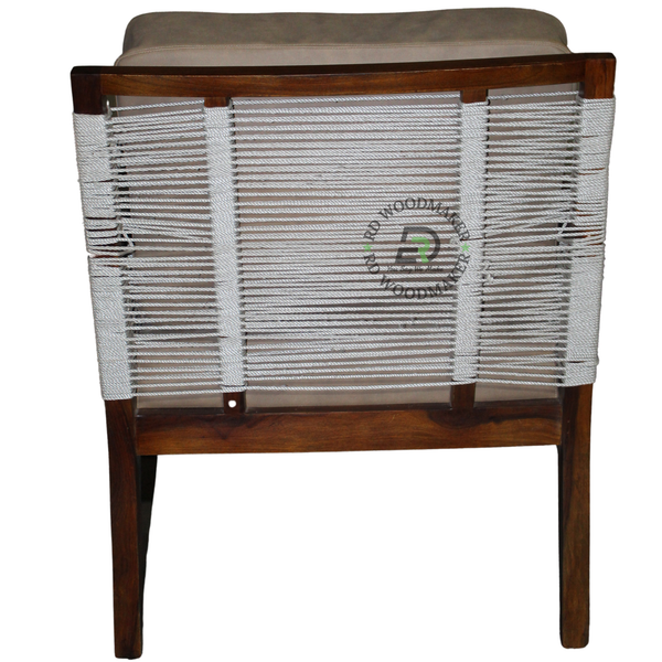WOODEN CANE LOUNGE CHAIR WITH UPHOLSTERED CUSHIONS
