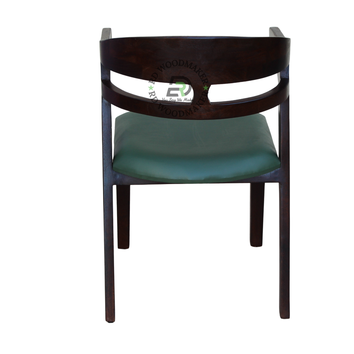 PREMIUM DARK WOOD DINING ARMCHAIR WITH CURVED BACK & GREEN CUSHION