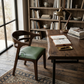 PREMIUM DARK WOOD DINING ARMCHAIR WITH CURVED BACK & GREEN CUSHION