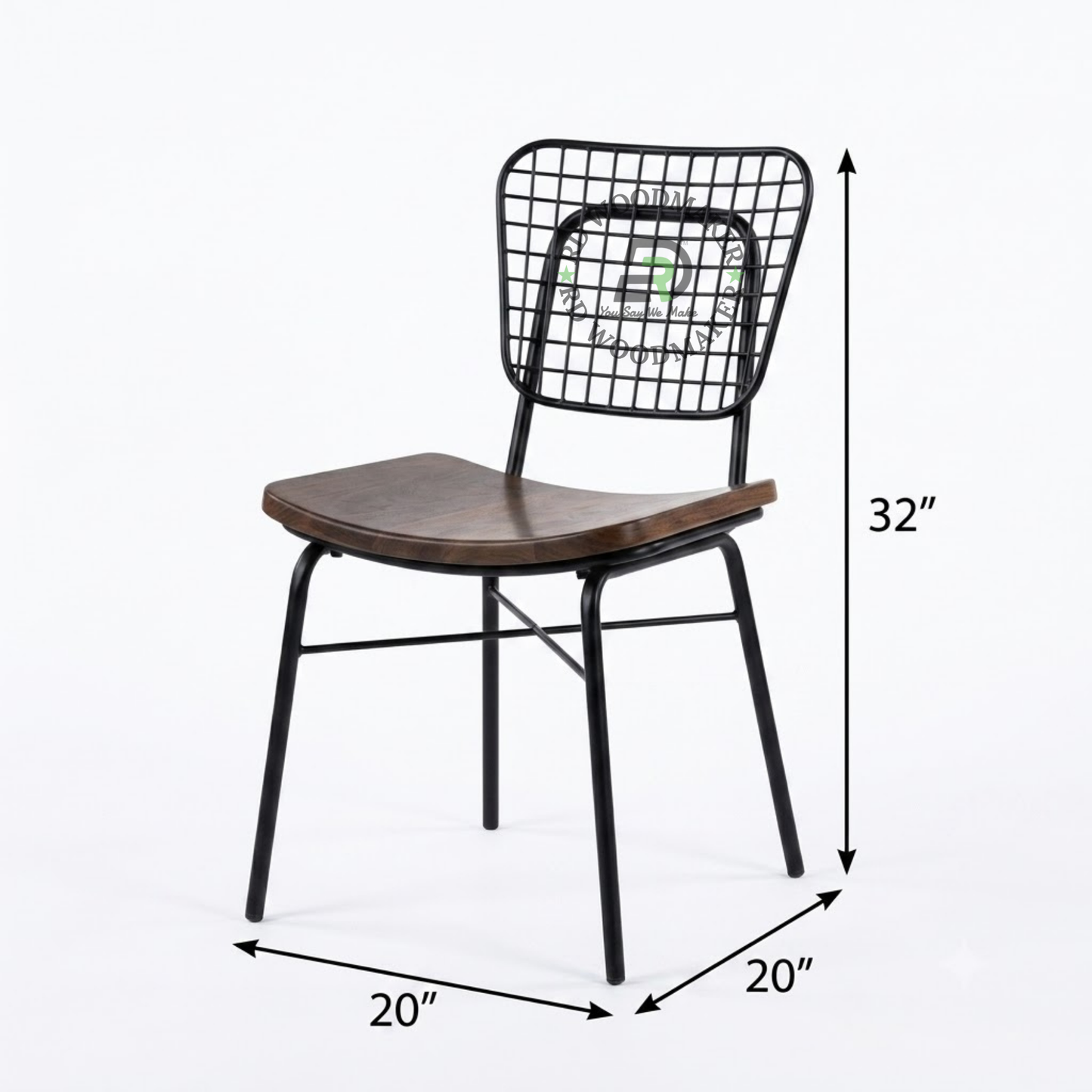 INDUSTRIAL WIRE-GRID DINING CHAIR WITH CURVED WOODEN SEAT