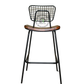 INDUSTRIAL WIRE-GRID COUNTER STOOL WITH WOODEN SEAT & FOOTREST