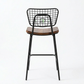 INDUSTRIAL WIRE-GRID COUNTER STOOL WITH WOODEN SEAT & FOOTREST