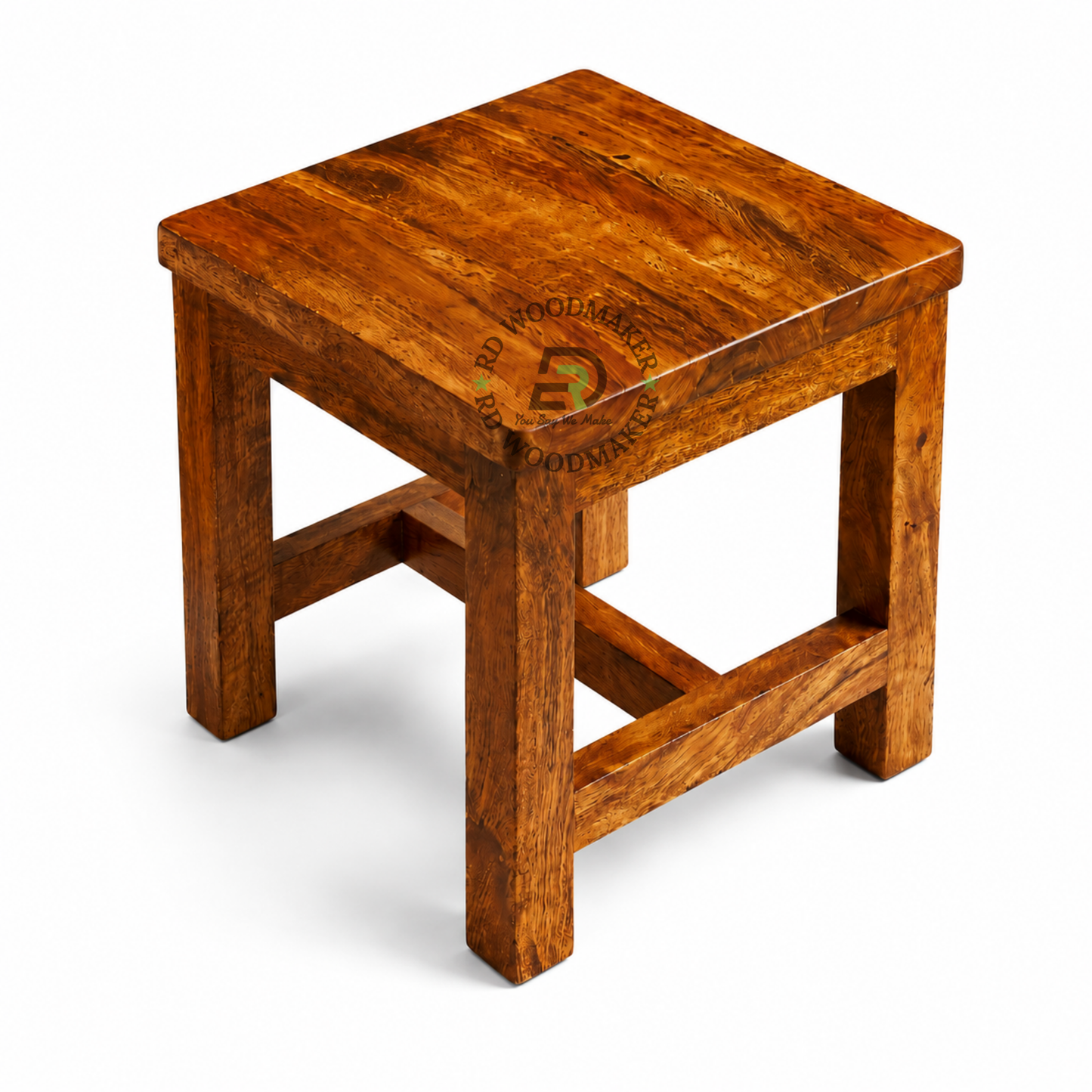 PREMIUM SOLID WOOD COMPACT SQUARE STOOL WITH FOOTREST SUPPORT