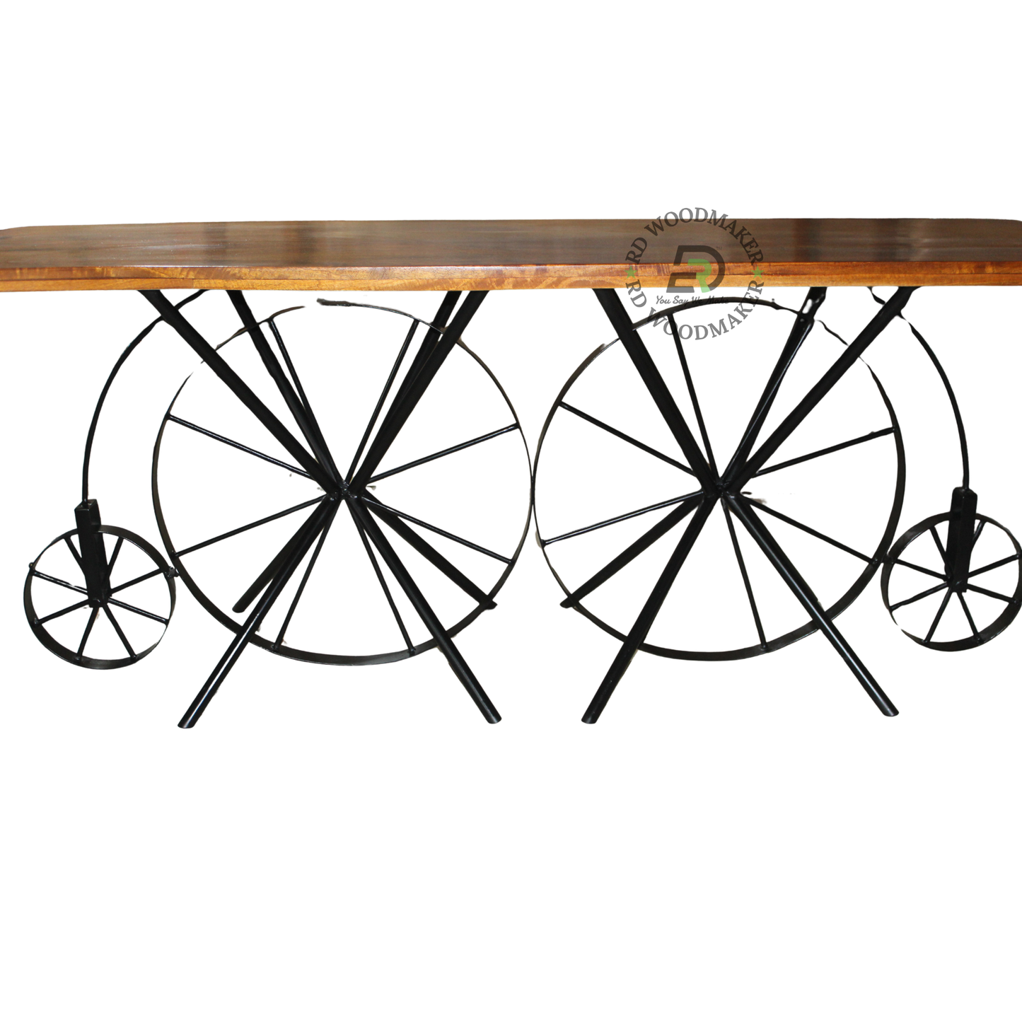 VINTAGE BICYCLE WHEEL WOODEN CONSOLE TABLE