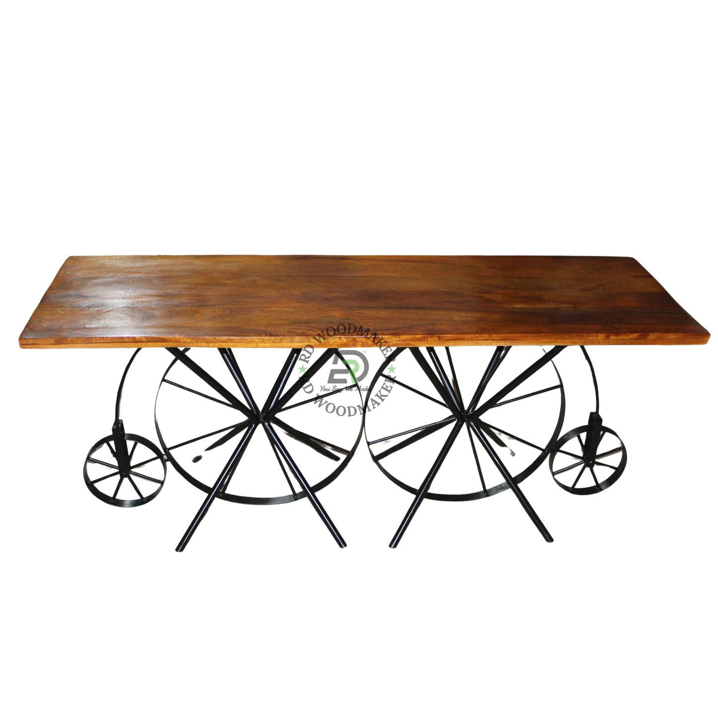 VINTAGE BICYCLE WHEEL WOODEN CONSOLE TABLE