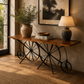 VINTAGE BICYCLE WHEEL WOODEN CONSOLE TABLE