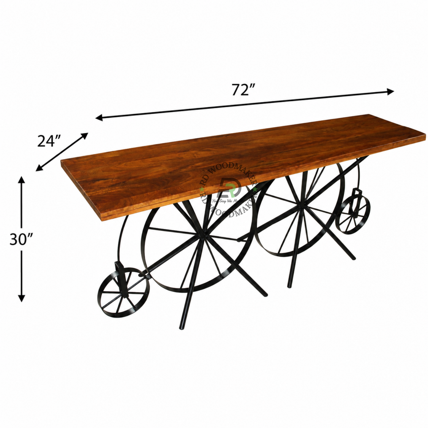 VINTAGE BICYCLE WHEEL WOODEN CONSOLE TABLE