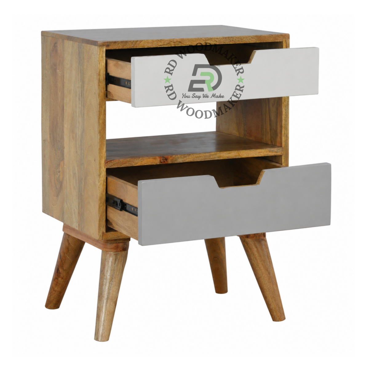MODERN SOLID WOOD OPEN SHELF BEDSIDE TABLE WITH DRAWERS