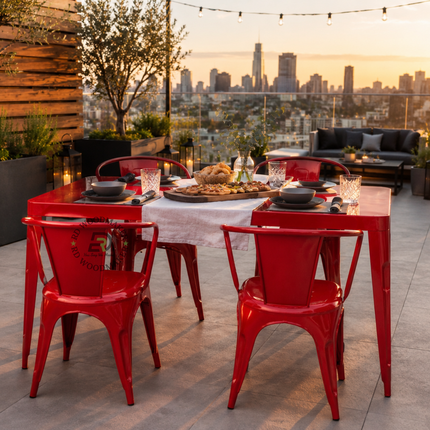 SCARLET RED METAL TABLE & CHAIR SET