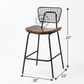 INDUSTRIAL WIRE-GRID COUNTER STOOL WITH WOODEN SEAT & FOOTREST