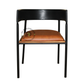 MODERN BLACK METAL DINING ARMCHAIR WITH TAN PADDED SEAT