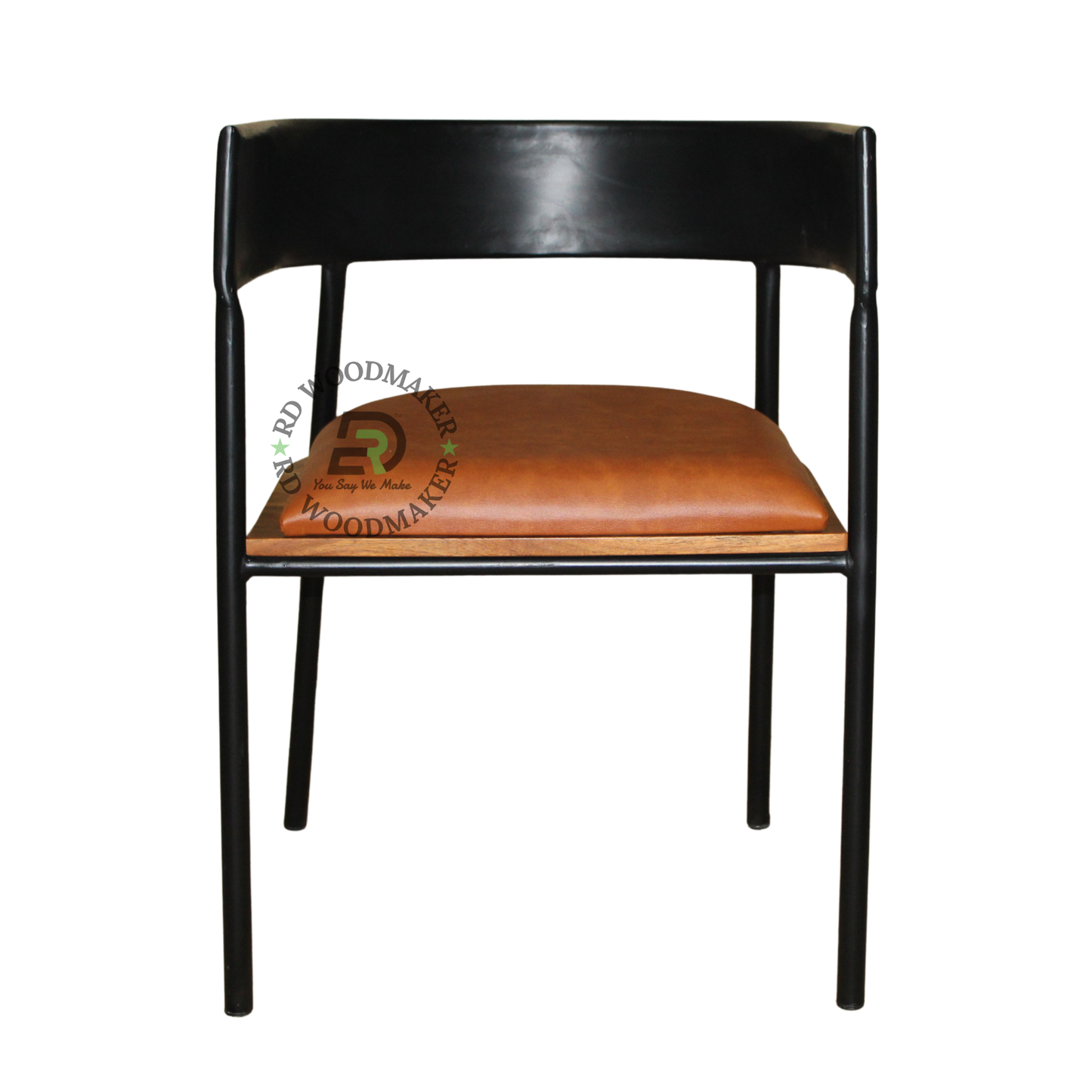 MODERN BLACK METAL DINING ARMCHAIR WITH TAN PADDED SEAT