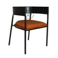 MODERN BLACK METAL DINING ARMCHAIR WITH TAN PADDED SEAT