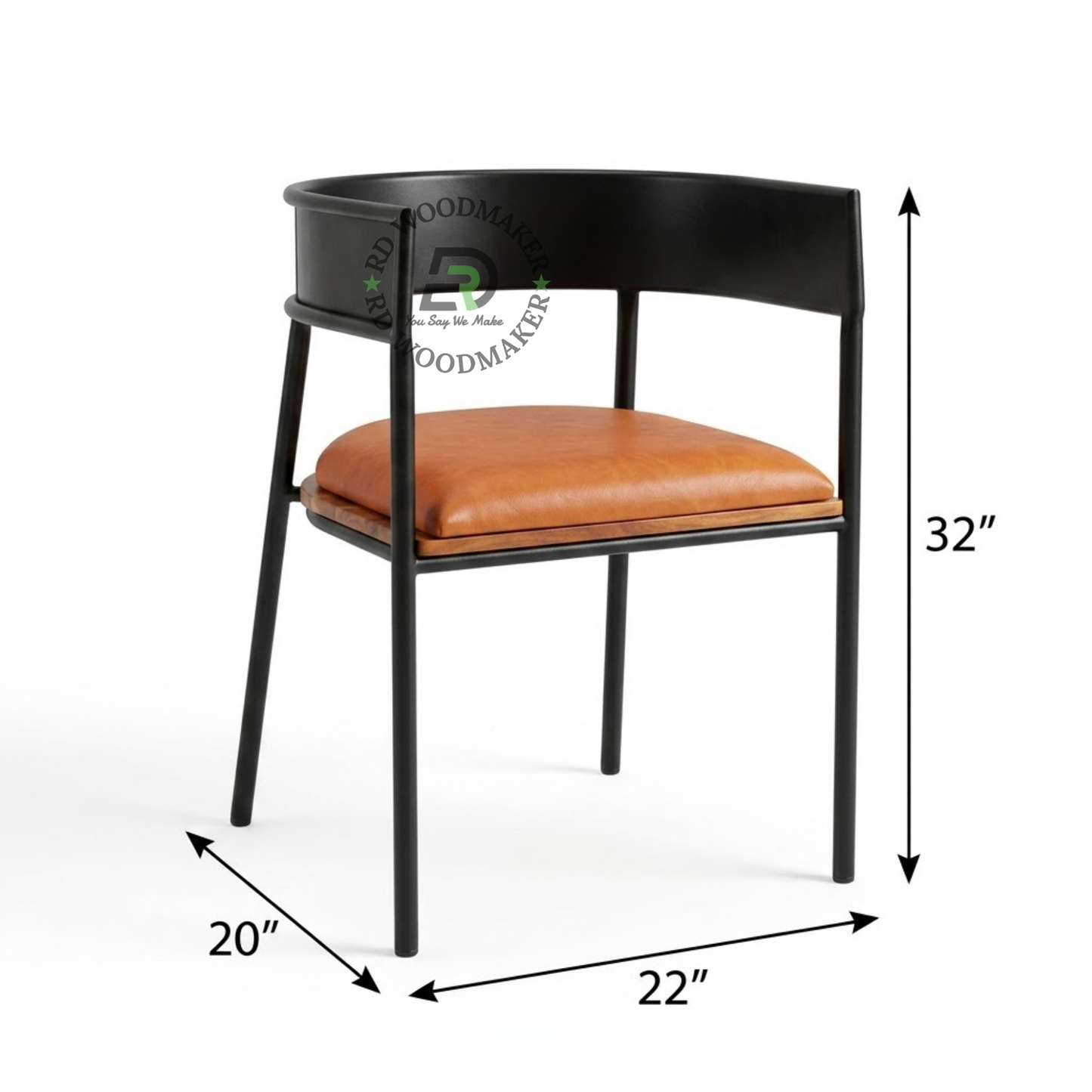 MODERN BLACK METAL DINING ARMCHAIR WITH TAN PADDED SEAT