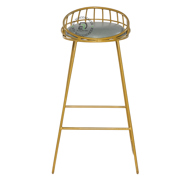 PREMIUM GOLD METAL COUNTER STOOL WITH GREY CUSHIONED SEAT