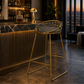 PREMIUM GOLD METAL COUNTER STOOL WITH GREY CUSHIONED SEAT
