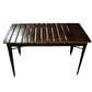 INDUSTRIAL SLATTED WOODEN DINING TABLE WITH BLACK METAL FRAME