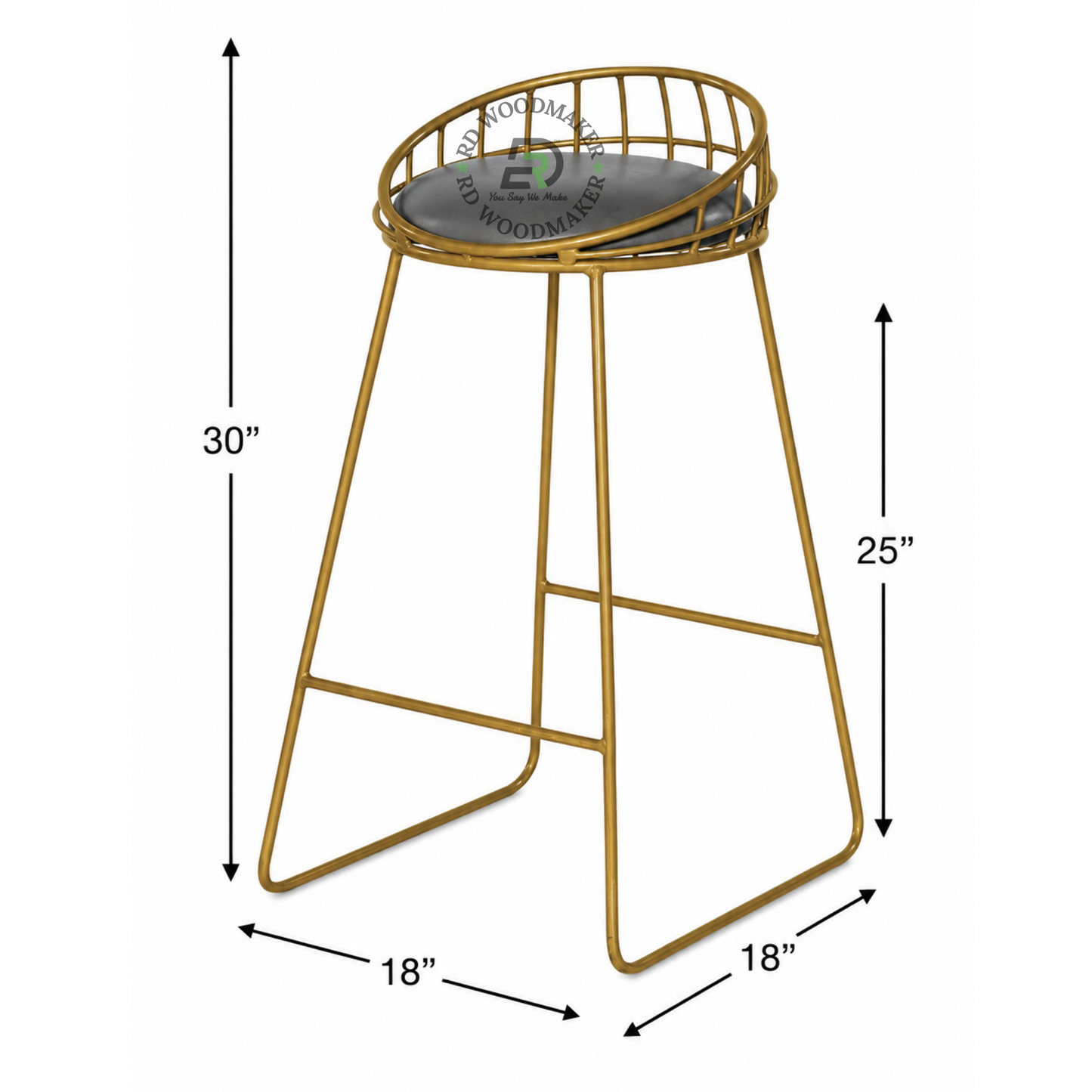 PREMIUM GOLD METAL COUNTER STOOL WITH GREY CUSHIONED SEAT