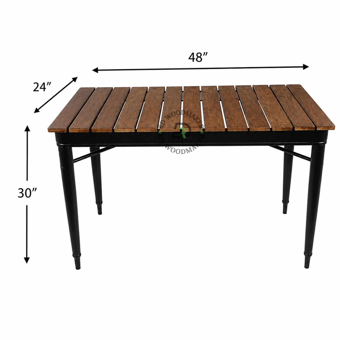 INDUSTRIAL SLATTED WOODEN DINING TABLE WITH BLACK METAL FRAME