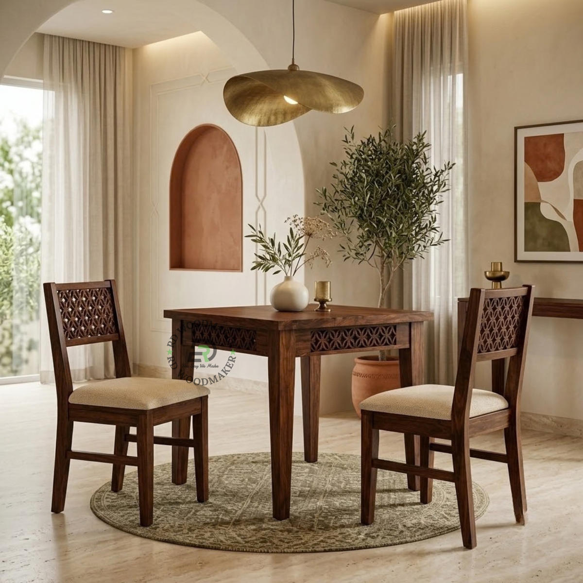 RAJASTHAN CARVED WOOD DINING TABLE & CHAIR SET