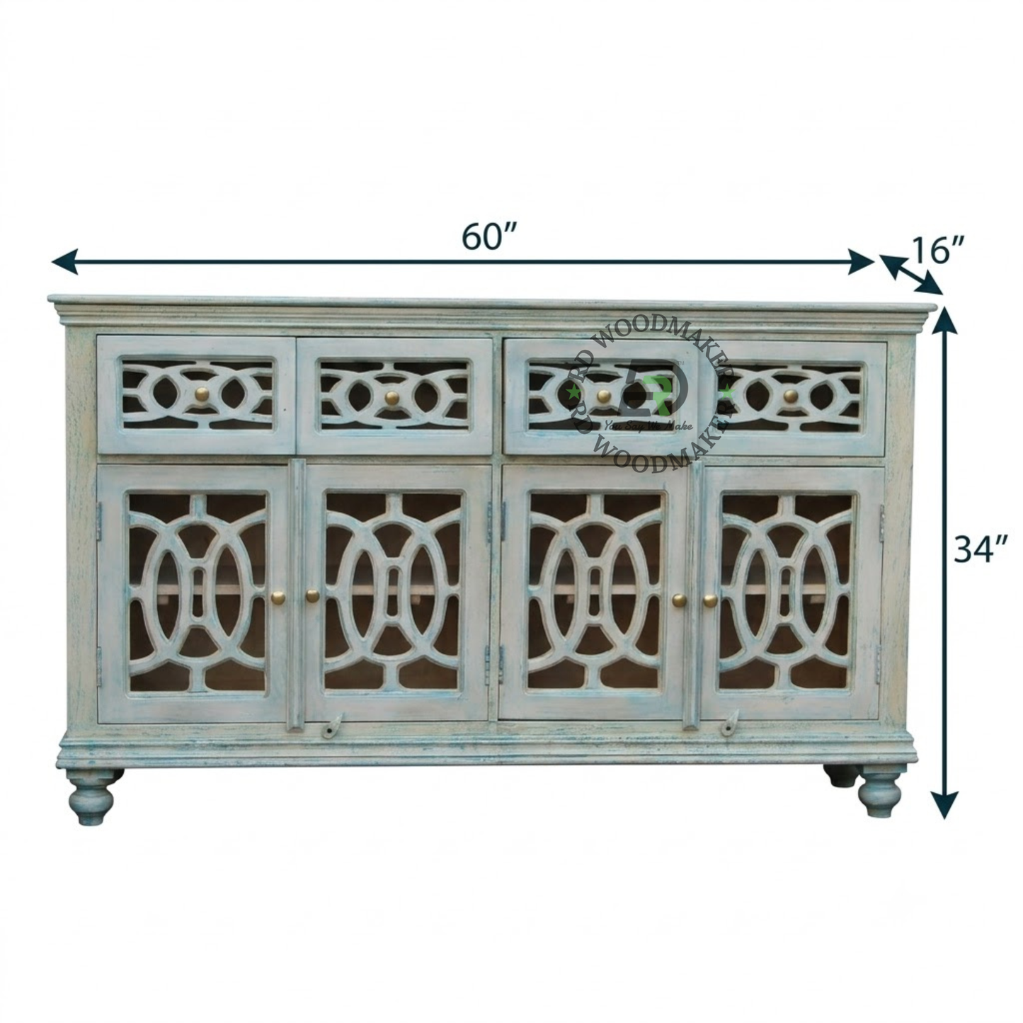 DISTRESSED BLUE WOODEN FOUR-DOOR SIDEBOARD