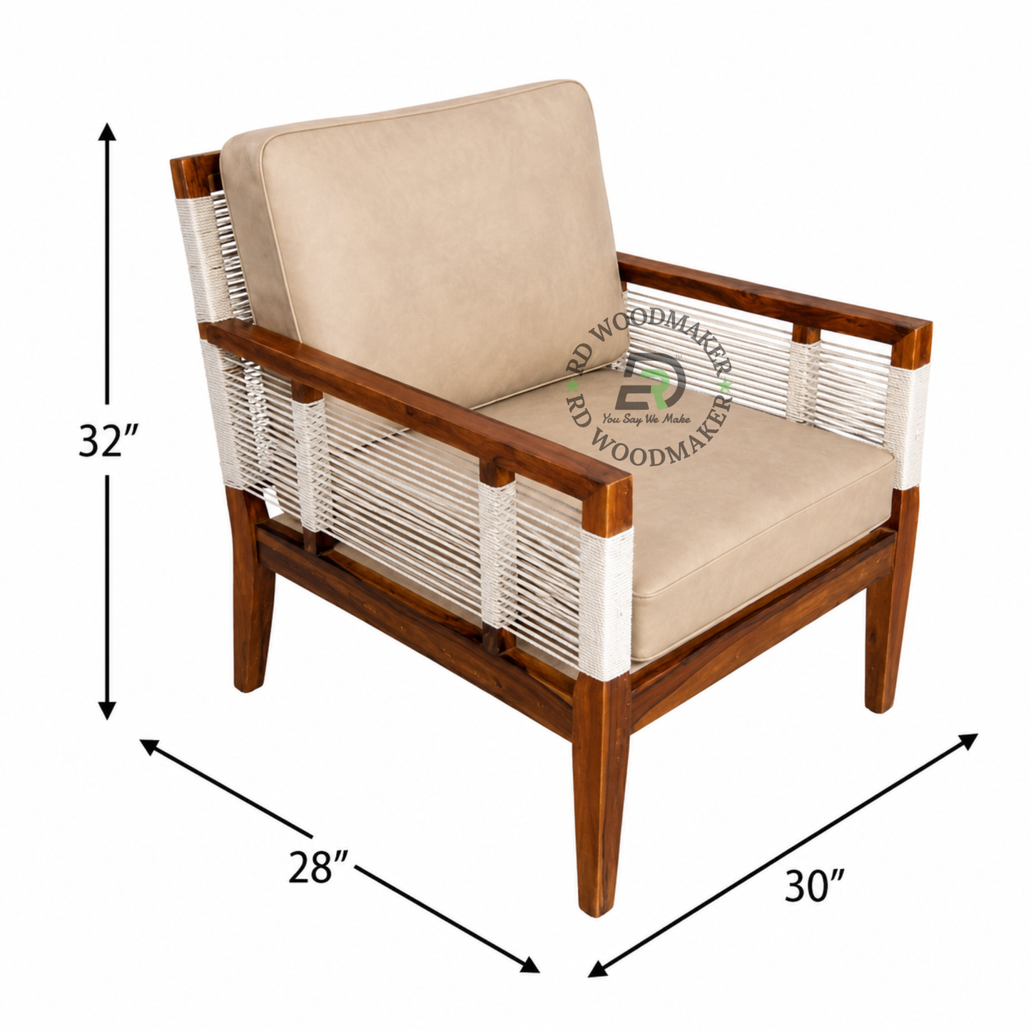 WOODEN CANE LOUNGE CHAIR WITH UPHOLSTERED CUSHIONS