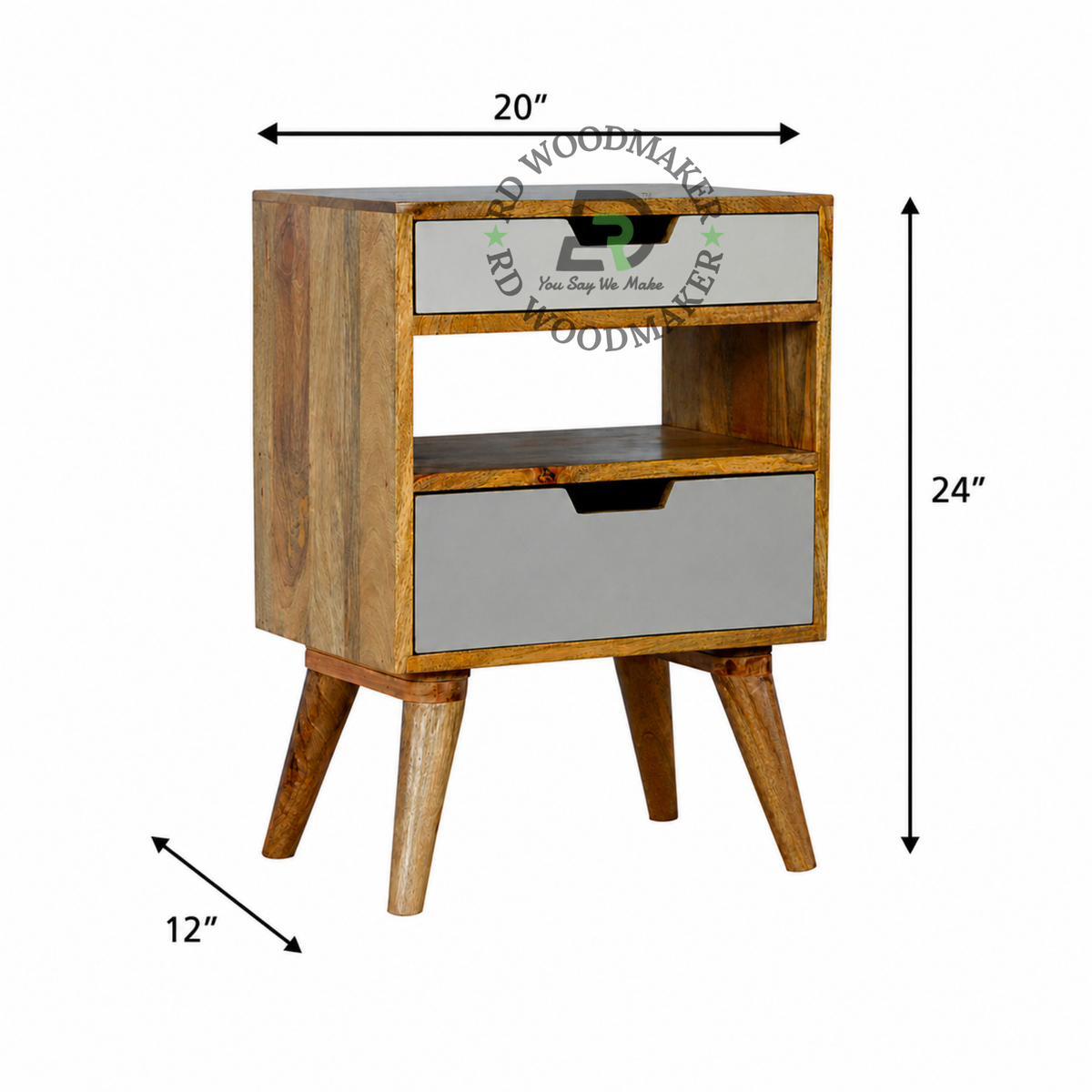 MODERN SOLID WOOD OPEN SHELF BEDSIDE TABLE WITH DRAWERS